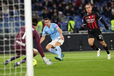 Rome, Italy 24.01.2023: Adam Marusic (Lazio) in tackle on Sergio Dest (Milan) during the Serie A match day 19 between SS Lazio and AC Milan at Stadio Olimpico on January 24, 2023 in Rome, Italy.