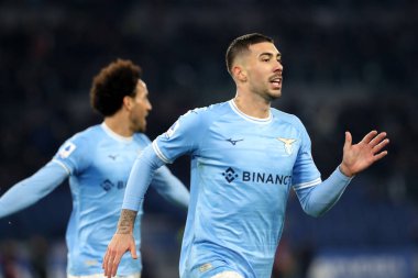 Rome, Italy 24.01.2023:  Mattia Zaccagni (Lazio) score the goal and celebrate with the team during the Serie A match day 19 between SS Lazio and AC Milan at Stadio Olimpico on January 24, 2023 in Rome, Italy.