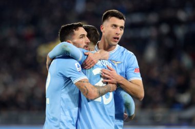 Rome, Italy 24.01.2023:  Mattia Zaccagni (Lazio) score the goal and celebrate with the team during the Serie A match day 19 between SS Lazio and AC Milan at Stadio Olimpico on January 24, 2023 in Rome, Italy.