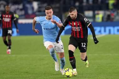 Rome, Italy 24.01.2023: Milinkovic Savic (Lazio), Rebic (Milan) in action during the Serie A match day 19 between SS Lazio and AC Milan at Stadio Olimpico on January 24, 2023 in Rome, Italy.