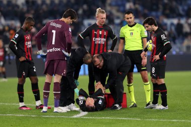 Rome, Italy 24.01.2023: Davide Calabria (Milan) injured during the Serie A match day 19 between SS Lazio and AC Milan at Stadio Olimpico on January 24, 2023 in Rome, Italy.