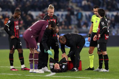 Rome, Italy 24.01.2023: Davide Calabria (Milan) injured during the Serie A match day 19 between SS Lazio and AC Milan at Stadio Olimpico on January 24, 2023 in Rome, Italy.
