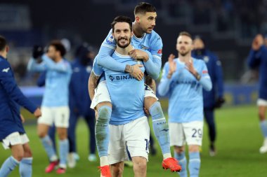 Rome, Italy 24.01.2023:  Luis Alberto (Lazio), Mattia Zaccagni (Lazio) celebrate victory at end of the Serie A match day 19 between SS Lazio and AC Milan at Stadio Olimpico on January 24, 2023 in Rome, Italy.