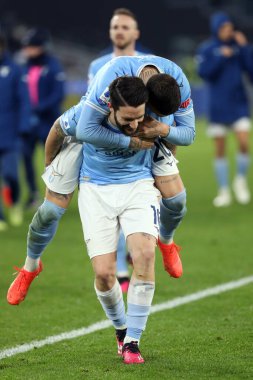 Rome, Italy 24.01.2023:  Luis Alberto (Lazio), Mattia Zaccagni (Lazio) celebrate victory at end of the Serie A match day 19 between SS Lazio and AC Milan at Stadio Olimpico on January 24, 2023 in Rome, Italy.