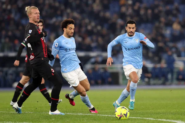 Rome, Italy 24.01.2023:  Felipe Anderson (Lazio), Pedro (Lazio) in action during the Serie A match day 19 between SS Lazio and AC Milan at Stadio Olimpico on January 24, 2023 in Rome, Italy.