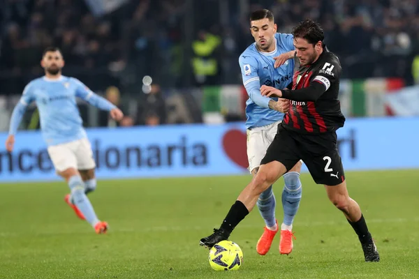 Rome, Italy 24.01.2023: Davide Calabria (Milan), Mattia Zaccagni (Lazio) in action during the Serie A match day 19 between SS Lazio and AC Milan at Stadio Olimpico on January 24, 2023 in Rome, Italy.