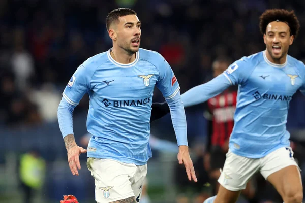 Rome, Italy 24.01.2023:  Mattia Zaccagni (Lazio) score the goal and celebrate with the team during the Serie A match day 19 between SS Lazio and AC Milan at Stadio Olimpico on January 24, 2023 in Rome, Italy.