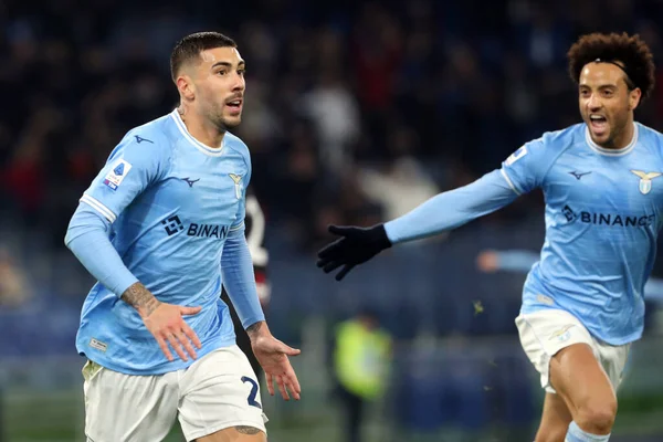 Rome, Italy 24.01.2023:  Mattia Zaccagni (Lazio) score the goal and celebrate with the team during the Serie A match day 19 between SS Lazio and AC Milan at Stadio Olimpico on January 24, 2023 in Rome, Italy.