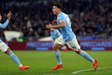 Rome, Italy 29.1.2023: Nicolo Casale (Lazio) score the goal and celebrate during the Serie A football match, day 20, between SS Lazio vs Acf Fiorentina at Stadio Olimpico on January 29, 2023 in Rome, Italy.
