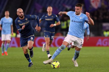 Rome, Italy 29.1.2023:  Saponara (Fiorentina), Milinkovic Savic (Lazio) in action during the Serie A football match, day 20, between SS Lazio vs Acf Fiorentina at Stadio Olimpico on January 29, 2023 in Rome, Italy.