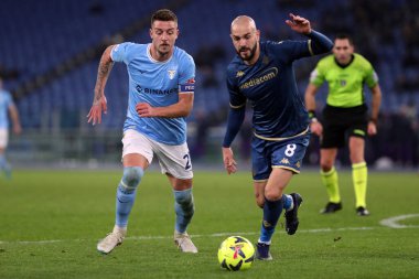 Rome, Italy 29.1.2023: Milinkovic Savic (Lazio), Saponara (Fiorentina) in action during the Serie A football match, day 20, between SS Lazio vs Acf Fiorentina at Stadio Olimpico on January 29, 2023 in Rome, Italy.
