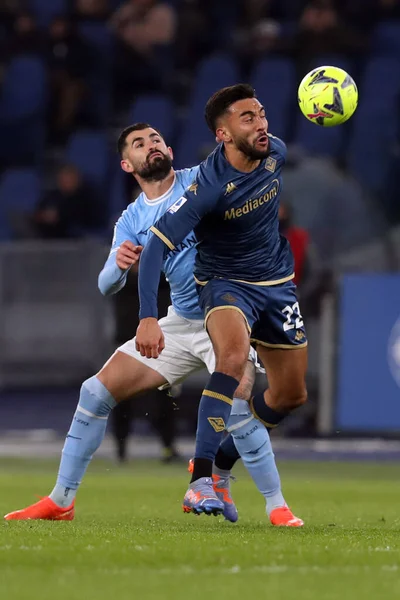 Rome, Italy 29.1.2023: Elseid Hysaj (Lazio), Venuti (Fiorentina) in action during the Serie A football match, day 20, between SS Lazio vs Acf Fiorentina at Stadio Olimpico on January 29, 2023 in Rome, Italy.