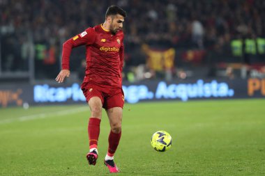 Rome, Italy 01.02.2023: Mehmet Celik (AS ROMA) in action during the semifinal Italy Cup match between AS Roma and Cremonese at OLYMPIC STADIUM on February 01, 2023 in Rome, Italy.