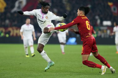 Rome, Italy 01.02.2023: Frank Tsadjout (CREMONESE), Chris Smalling (AS ROMA) in action during the semifinal Italy Cup match between AS Roma and Cremonese at OLYMPIC STADIUM on February 01, 2023 in Rome, Italy.