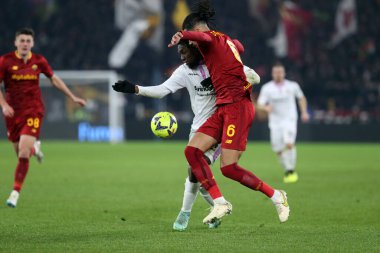 Rome, Italy 01.02.2023: Frank Tsadjout (CREMONESE), Chris Smalling (AS ROMA) in action during the semifinal Italy Cup match between AS Roma and Cremonese at OLYMPIC STADIUM on February 01, 2023 in Rome, Italy.