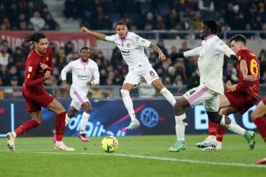 Rome, Italy 01.02.2023: Mehmet Celik (AS ROMA) own goal on a pass by Charles Pickel (CREMONESE) in the semifinal Italy Cup match between AS Roma and Cremonese at OLYMPIC STADIUM on February 01, 2023 in Rome, Italy.