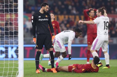 Rome, Italy 01.02.2023: Disappoint Rui pedro Patricio (AS ROMA) after own goal Mehmet Celik (AS ROMA) during the semifinal Italy Cup match between AS Roma and Cremonese at OLYMPIC STADIUM on February 01, 2023 in Rome, Italy.