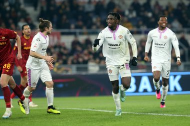 Rome, Italy 01.02.2023: Frank Tsadjout (CREMONESE) celebrate Celik own goal during the semifinal Italy Cup match between AS Roma and Cremonese at OLYMPIC STADIUM on February 01, 2023 in Rome, Italy.