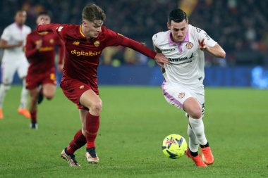 Rome, Italy 01.02.2023:  Nicola Zalwski (AS ROMA), Emanuele Valeri (CREMONESE) in action during the semifinal Italy Cup match between AS Roma and Cremonese at OLYMPIC STADIUM on February 01, 2023 in Rome, Italy.
