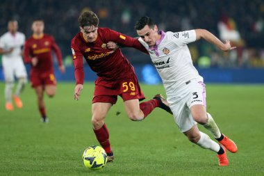 Rome, Italy 01.02.2023:  Nicola Zalwski (AS ROMA), Emanuele Valeri (CREMONESE) in action during the semifinal Italy Cup match between AS Roma and Cremonese at OLYMPIC STADIUM on February 01, 2023 in Rome, Italy.