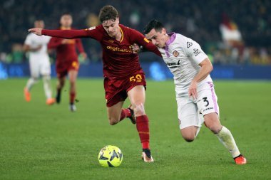 Rome, Italy 01.02.2023:  Nicola Zalwski (AS ROMA), Emanuele Valeri (CREMONESE) in action during the semifinal Italy Cup match between AS Roma and Cremonese at OLYMPIC STADIUM on February 01, 2023 in Rome, Italy.