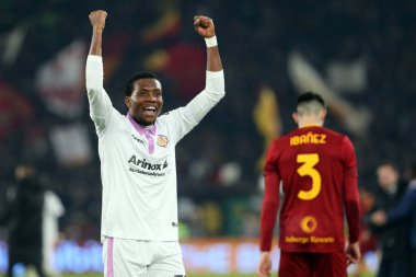 Rome, Italy 01.02.2023: David Okereke (CREMONESE) celebrate victory 0-2 at end of the semifinal Italy Cup match between AS Roma and Cremonese at OLYMPIC STADIUM on February 01, 2023 in Rome, Italy.