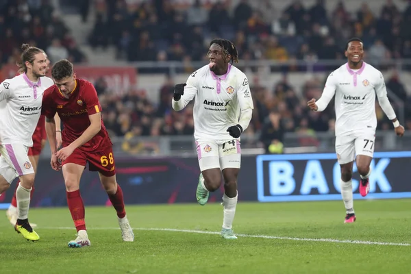 Rome, Italy 01.02.2023: Frank Tsadjout (CREMONESE) celebrate Celik own goal during the semifinal Italy Cup match between AS Roma and Cremonese at OLYMPIC STADIUM on February 01, 2023 in Rome, Italy.