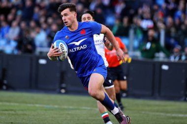 Rome, Italy 05.02.2023: ETHAN DUMORTIER (FRA) score a try (6-19) during the Guinness Six Nations 2023 rugby match between ITALY vs France at Stadio Olimpico on February 05, 2023 in Rome, Italy.