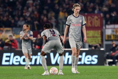 Rome, Italy 19.02.2023: Disappointment JUNIOR ADAMU  and KJARGAARD  after Dybala score during the  UEFA EUROPA League 2023 football match between AS Roma vs FC Salzburg at Stadio Olimpico on February 23, 2023 in Rome, Italy.