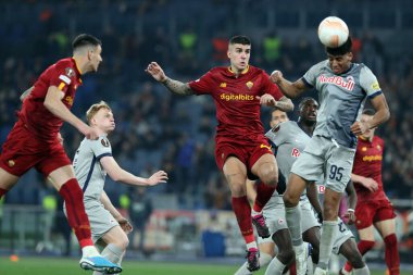Rome, Italy 19.02.2023:Gianluca Mancini of Roma, BERNARDO (SALZBURG)  in action during the  UEFA EUROPA League 2023 football match between AS Roma vs FC Salzburg at Stadio Olimpico on February 23, 2023 in Rome, Italy.