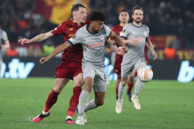 Rome, Italy 19.02.2023:  Andrea Belotti of Roma, BERNARDO (SALZBURG) in action during the  UEFA EUROPA League 2023 football match between AS Roma vs FC Salzburg at Stadio Olimpico on February 23, 2023 in Rome, Italy.