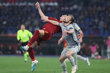 Rome, Italy 19.02.2023: Roger Ibanez of Roma, ANDREAS ULMER (SALZBURG) in action during the  UEFA EUROPA League 2023 football match between AS Roma vs FC Salzburg at Stadio Olimpico on February 23, 2023 in Rome, Italy.