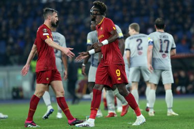 Rome, Italy 19.02.2023: Tammy Abraham of Roma, Bryan Cristante during the  UEFA EUROPA League 2023 football match between AS Roma vs FC Salzburg at Stadio Olimpico on February 23, 2023 in Rome, Italy.