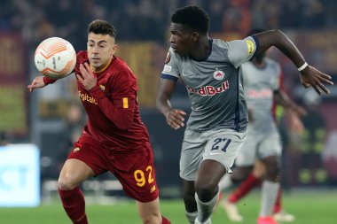 Rome, Italy 19.02.2023:  Stephan EL Shaarawy of Roma, GOURNA DOUATH (SALZBURG) in action during the  UEFA EUROPA League 2023 football match between AS Roma vs FC Salzburg at Stadio Olimpico on February 23, 2023 in Rome, Italy.