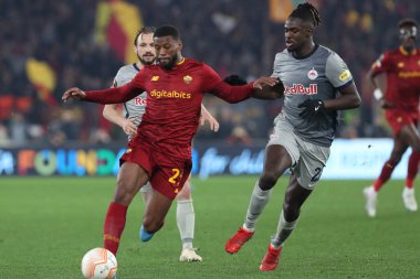Rome, Italy 19.02.2023: Georginio Wijnaldum of Roma, OUMAR SOLET (SALZBURG) in action during the  UEFA EUROPA League 2023 football match between AS Roma vs FC Salzburg at Stadio Olimpico on February 23, 2023 in Rome, Italy.
