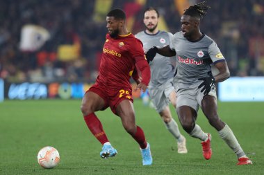 Rome, Italy 19.02.2023: Georginio Wijnaldum of Roma, OUMAR SOLET (SALZBURG) in action during the  UEFA EUROPA League 2023 football match between AS Roma vs FC Salzburg at Stadio Olimpico on February 23, 2023 in Rome, Italy.