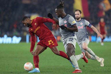 Rome, Italy 19.02.2023: Georginio Wijnaldum of Roma, OUMAR SOLET (SALZBURG) in action during the  UEFA EUROPA League 2023 football match between AS Roma vs FC Salzburg at Stadio Olimpico on February 23, 2023 in Rome, Italy.