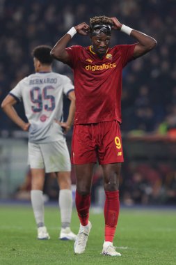 Rome, Italy 19.02.2023: Tammy Abraham of Roma celebrate victory at end of  the  UEFA EUROPA League 2023 football match between AS Roma vs FC Salzburg at Stadio Olimpico on February 23, 2023 in Rome, Italy.