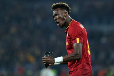 Rome, Italy 19.02.2023: Tammy Abraham of Roma celebrate victory at end of  the  UEFA EUROPA League 2023 football match between AS Roma vs FC Salzburg at Stadio Olimpico on February 23, 2023 in Rome, Italy.