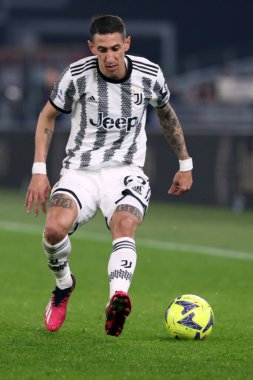 Roma, İtalya 05.03.2023: Filip Kostiç (Juventus) Serie A futbol karşılaşması sırasında AS Roman FC Juventus Torino ile Olimpiyat Stadyumu 'nda 05.2023 Mart' ında İtalya 'nın başkenti Roma' da oynanan karşılaşmada