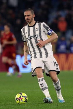 Roma, İtalya 05.03.2023: Leonardo Bonucci (Juventus) Serie A futbol karşılaşması sırasında AS Roma FC Juventus Torino ile Olimpiyat Stadyumu 'nda 05 Mart 2023 tarihinde oynanan karşılaşmada