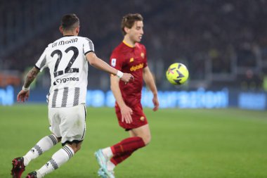 Roma, İtalya 05.03.2023: Serie A futbol karşılaşması sırasında AS Roma FC Juventus Torino ile Olimpiyat Stadyumu 'nda 05.2023 Mart' ında İtalya 'nın başkenti Roma' da oynanmıştır.