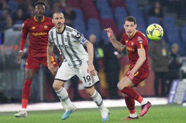 Roma, İtalya 05.03.2023: Leonardo Bonucci (Juventus), Andrea Beloit Serie A futbol karşılaşmasında AS Roma FC Juventus Torino ile 05.2023 tarihinde İtalya 'nın başkenti Roma' da oynanan karşılaşma.