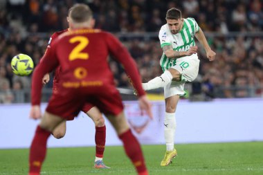 Roma, İtalya 12.03.2023: DOMENICO BERARDI (SASS), İtalya 'nın başkenti Roma' daki Stadio Olimpico 'da AS Romanlar ve Sassuolo arasında oynanan futbol karşılaşmasında.