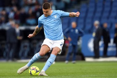 Roma, İtalya 19.03.2023: Serie A Şampiyonası 'ndan önce Lazio ısınma turu, İtalya' nın başkenti Roma 'daki Stadio Olimpico' da SS Lazio ile AS Roma arasındaki futbol müsabakası..