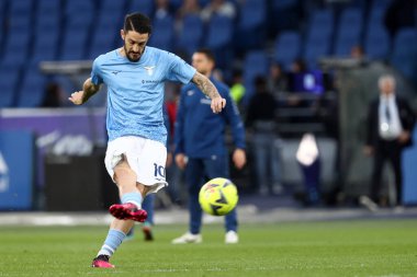 Roma, İtalya 19.03.2023: Serie A Şampiyonası 'ndan önce Lazio ısınma turu, İtalya' nın başkenti Roma 'daki Stadio Olimpico' da SS Lazio ile AS Roma arasındaki futbol müsabakası..