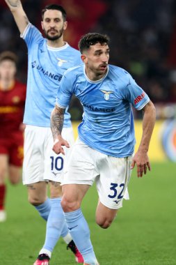 Roma, İtalya 19.03.2023: Serie A Şampiyonası sırasında Danilo Cataldi (Lazio), İtalya 'nın başkenti Roma' daki Stadio Olimpico 'da SS Lazio ile AS Roma arasında oynanan futbol karşılaşması..