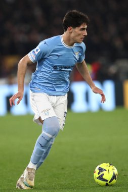 Roma, İtalya 19.03.2023: Serie A Şampiyonası sırasında Matteo Cancellieri (Lazio), İtalya 'nın başkenti Roma' da bulunan Stadio Olimpico 'da SS Lazio ile AS Roma arasında oynanan futbol karşılaşması..