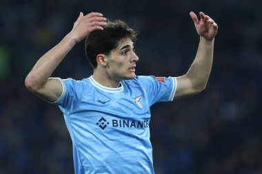 Roma, İtalya 19.03.2023: Serie A Şampiyonası sırasında Matteo Cancellieri (Lazio), İtalya 'nın başkenti Roma' da bulunan Stadio Olimpico 'da SS Lazio ile AS Roma arasında oynanan futbol karşılaşması..