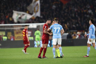 Roma, İtalya 19.03.2023: Serie A Şampiyonası sırasında İtalya 'nın başkenti Roma' daki Stadio Olimpico 'da SS Lazio ile AS Roma arasındaki futbol müsabakası başladı..